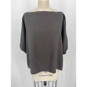 Ozma Boatneck Short Sleeve Boxy T-shirt Blouse Sz S Brown Raw Silk
